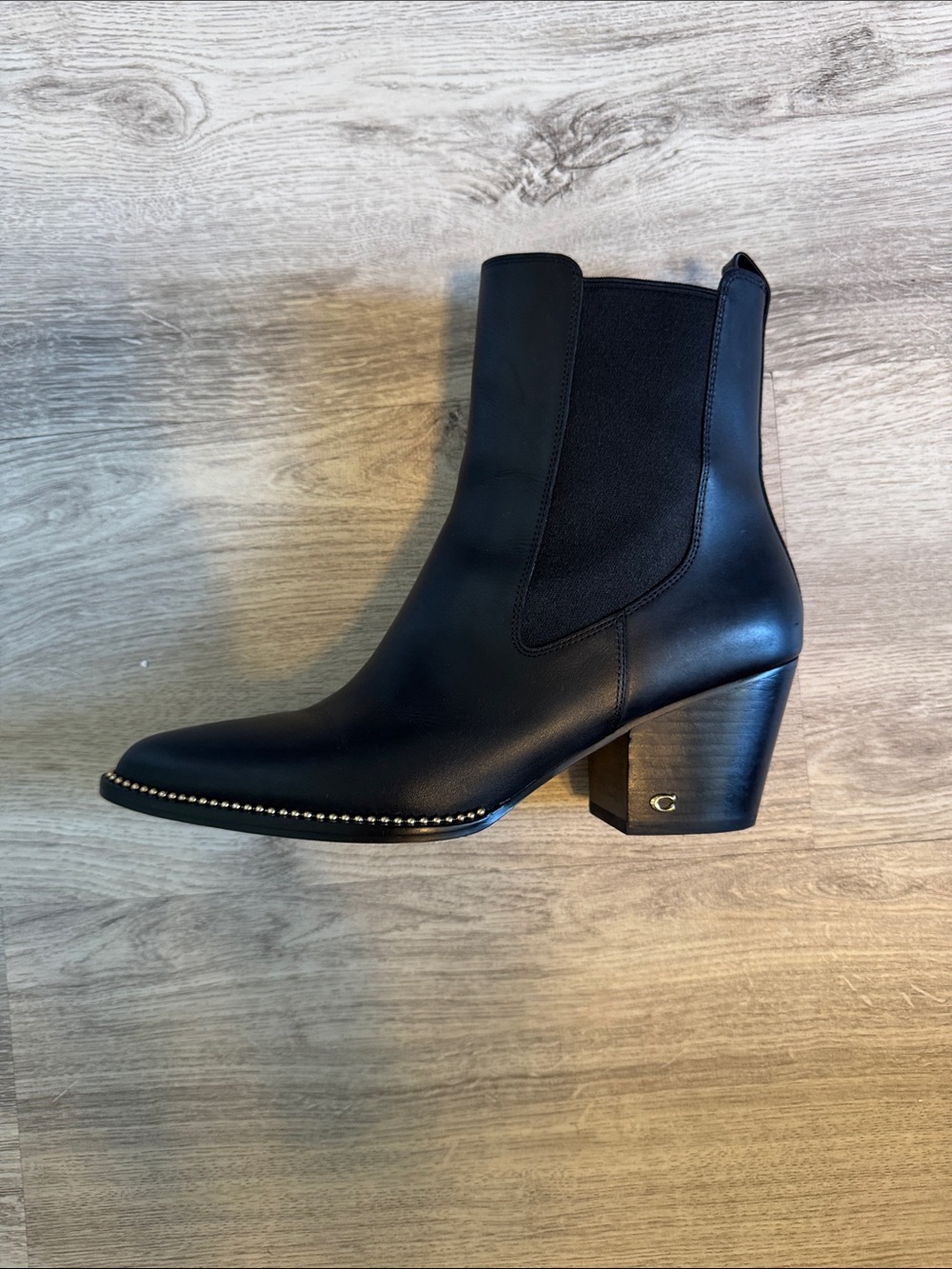 Coach Black Leather Studded Chelsea Ankle Boot
